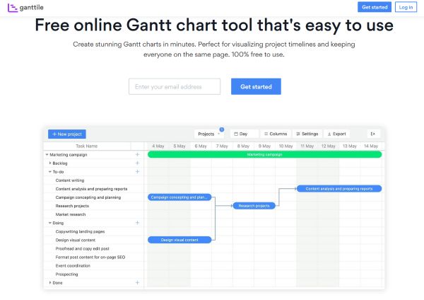 Ganttile is a free online project management tool that allows to create Gantt charts
